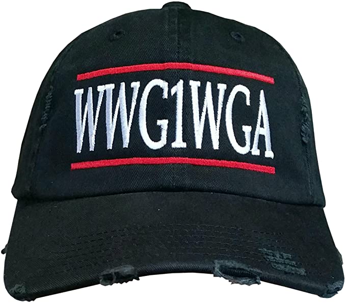 WWG1WGA - Where We Go One We Go All - Unstructured HAT - QAnon Q Anonymous (Red-White WWG1WGA/Black Ripped Distressed)